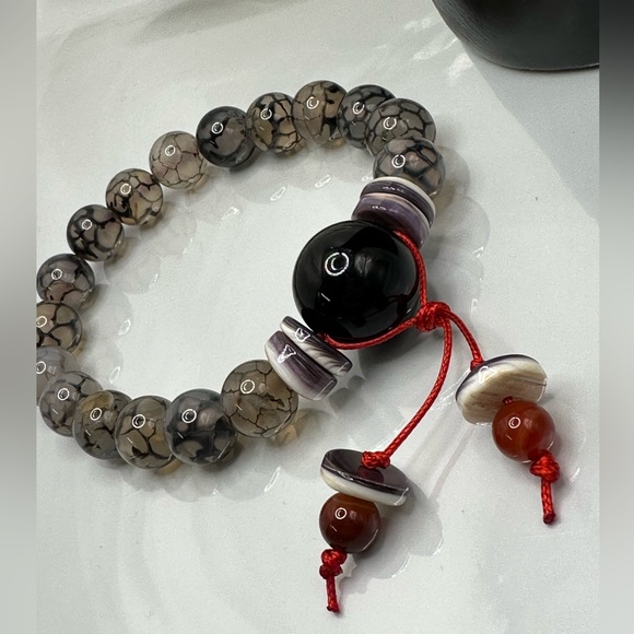 DRAGONS VEINS + ONYX NATURAL STONES BRACELET size 7.5” - Picture 8 of 13